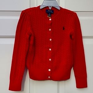 Polo Ralph Lauren Girls Cable-Knit Cotton Cardigan in Red